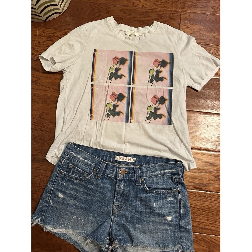 Maje Toula Graphic Rose Photo Print T-Shirt White Cotton Tee Womens Size 2 M